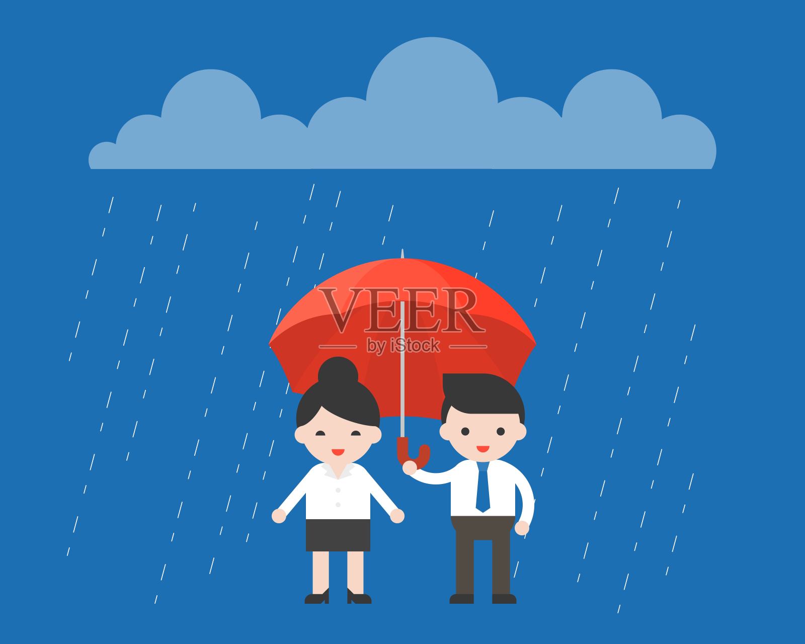 商人与女商人共撑一把伞，绅士理念插画图片素材