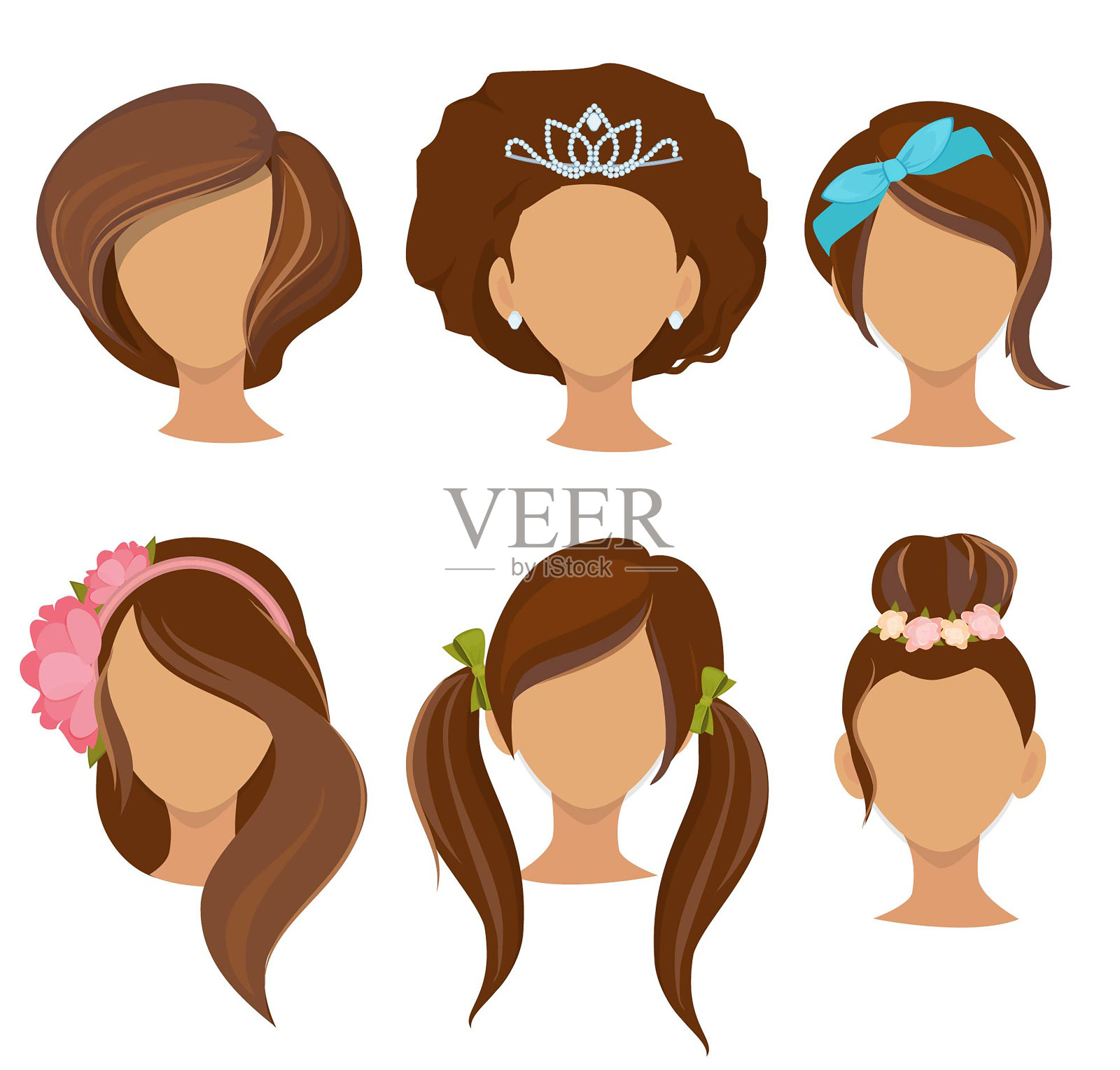 女人的发型。年轻女孩时尚的头发项目箍蝴蝶结弹力带剪辑矢量图片收集设计元素图片