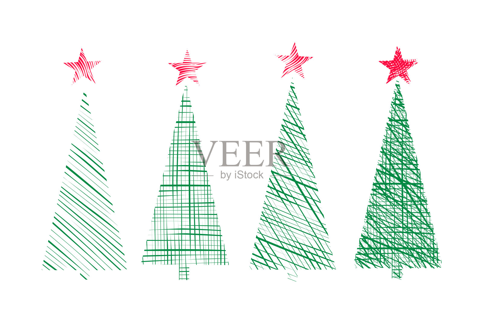 摘要圣诞树，集向量圣诞树，绿色冷杉树设计元素，织物纹理常绿树木设计元素图片