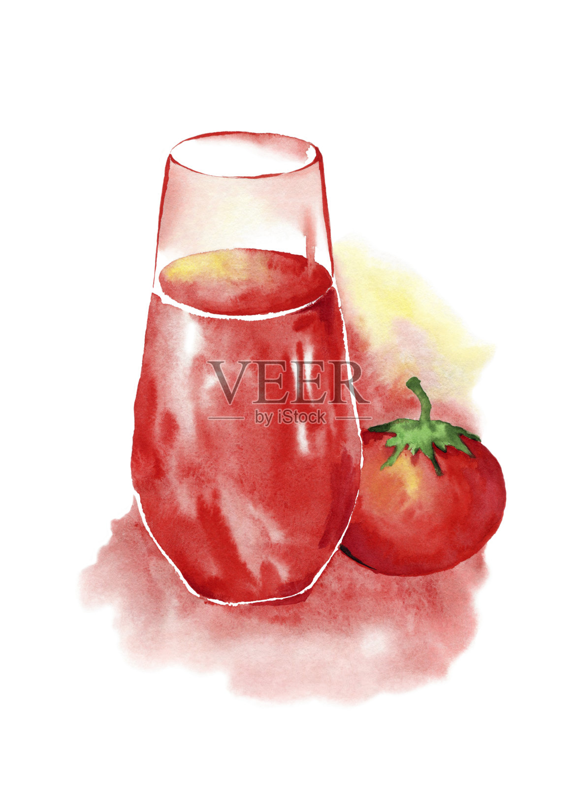 一杯番茄汁和一个成熟的红番茄插画图片素材