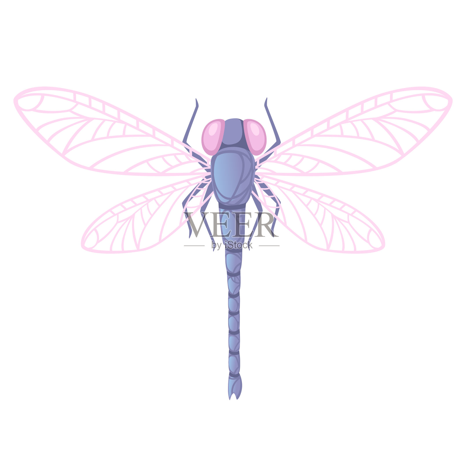 紫色蜻蜓与大黄色眼睛平面矢量插图孤立在白色背景设计元素图片