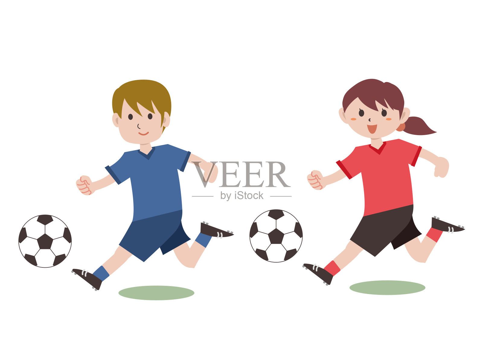 男女足球运动员踢球的插图插画图片素材
