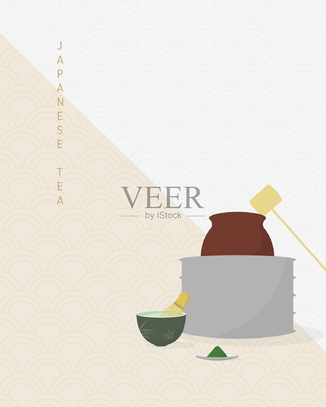 一套传统的日本茶道。海报的简单和极简风格。插画图片素材