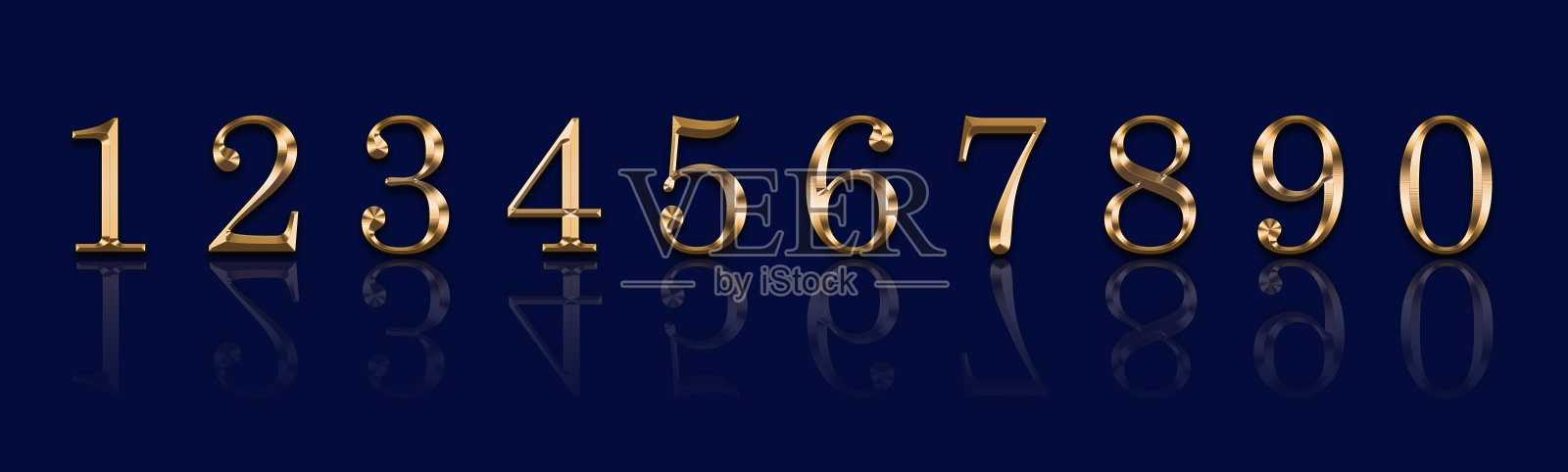 金色数字1、2、3、4、5、6、7、8、9、9在蓝色背景上插画图片素材