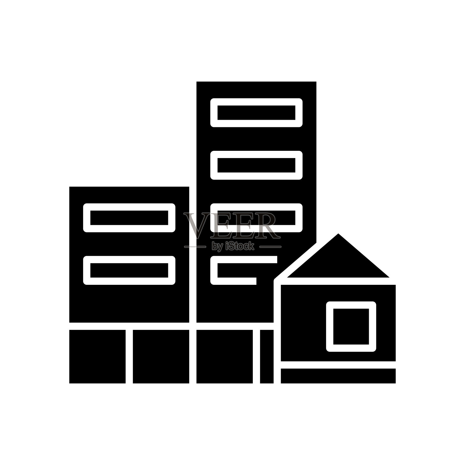 办公楼黑色图标、概念插图、矢量平面符号、象形符号图标素材