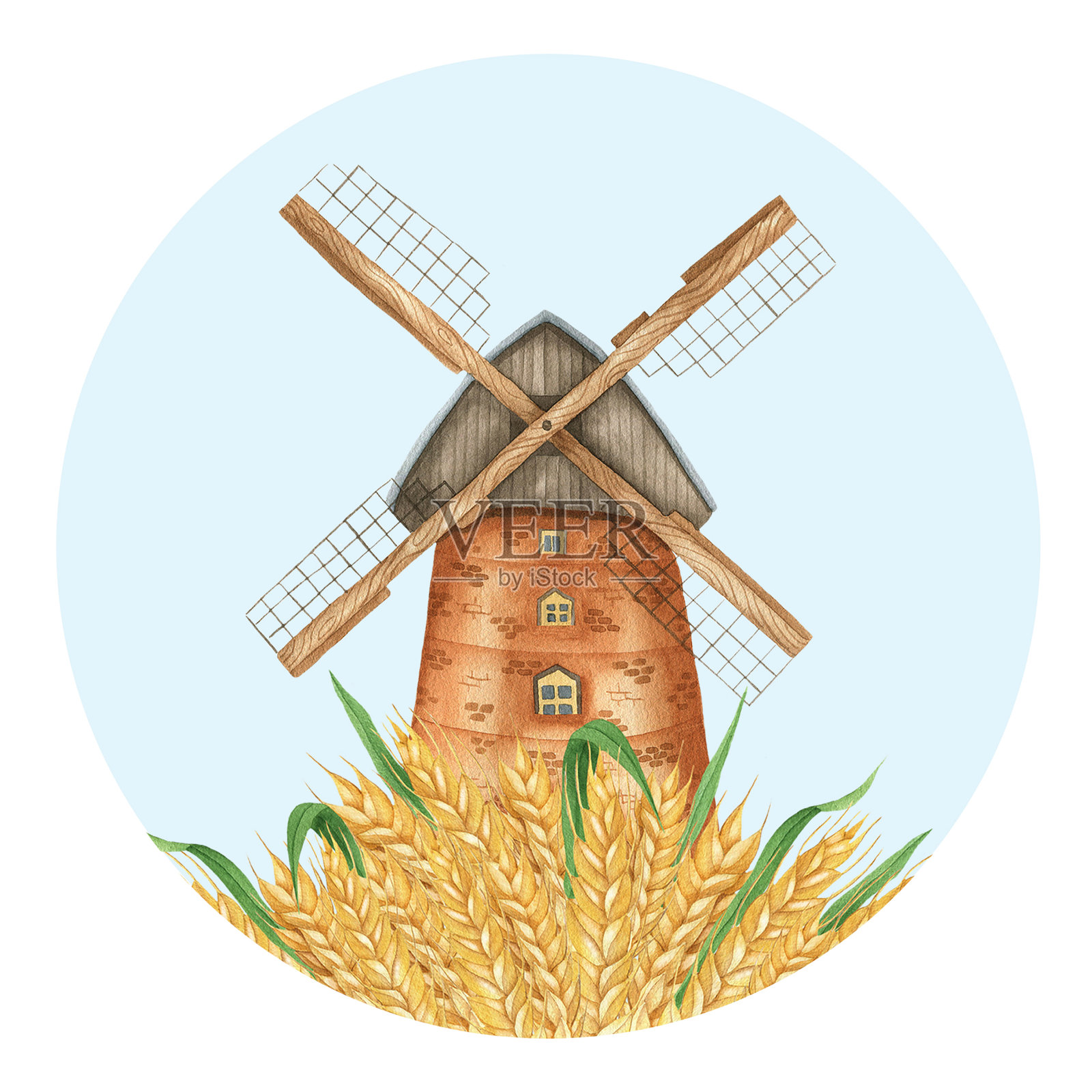 磨坊和小麦背景。jpg插画图片素材