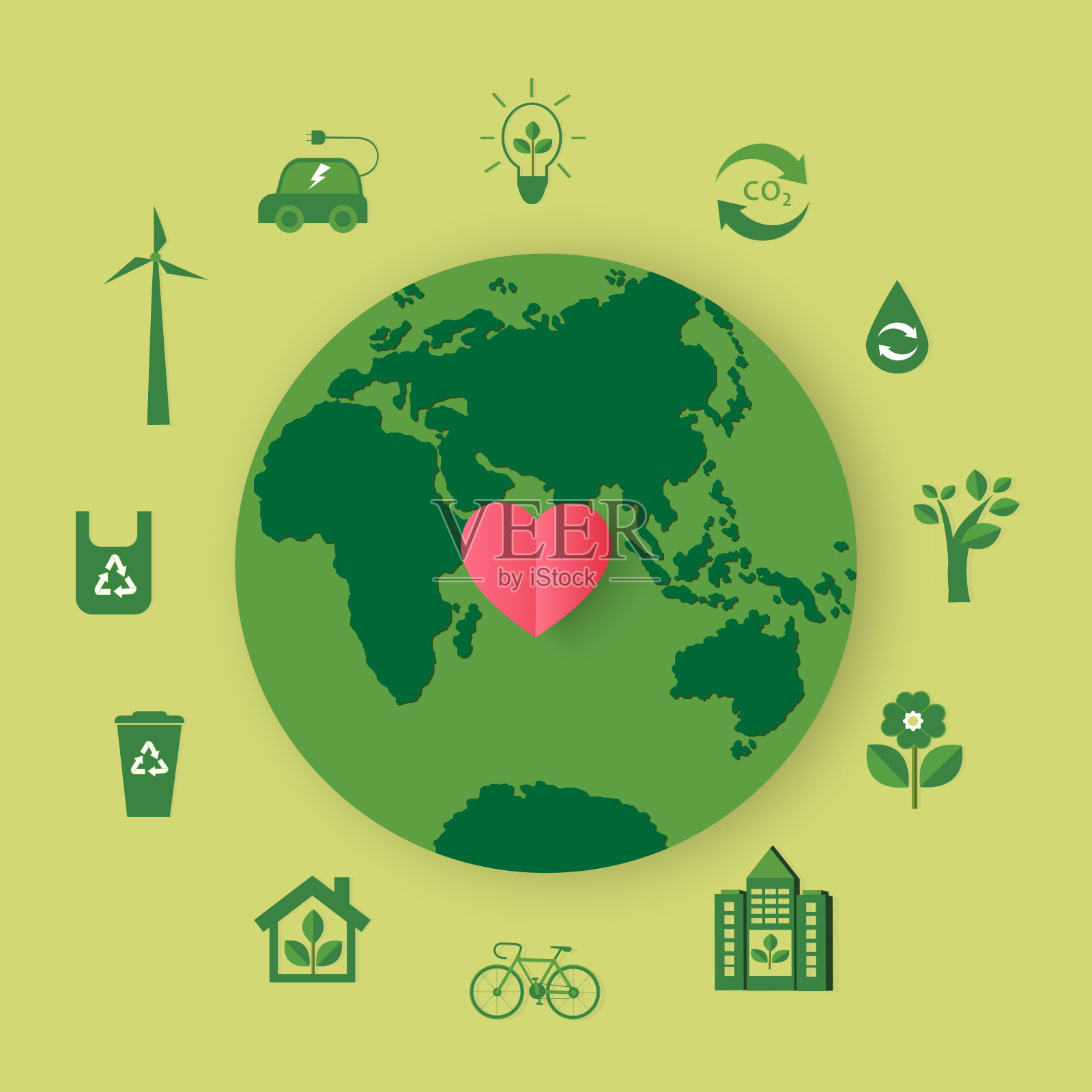 一个绿色环境和拯救世界的矢量设计与生态图标在浅绿色的背景插画图片素材