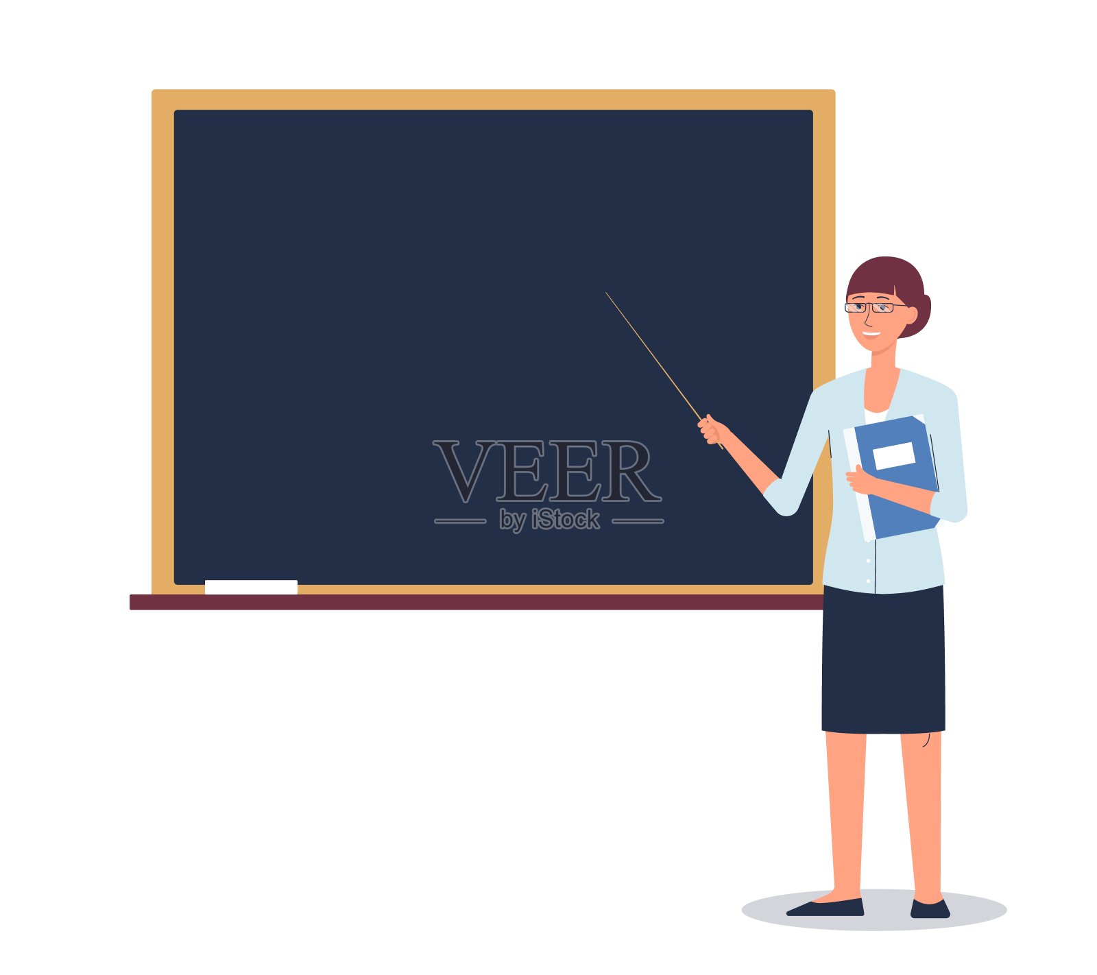卡通女老师站在学校黑板旁设计元素图片