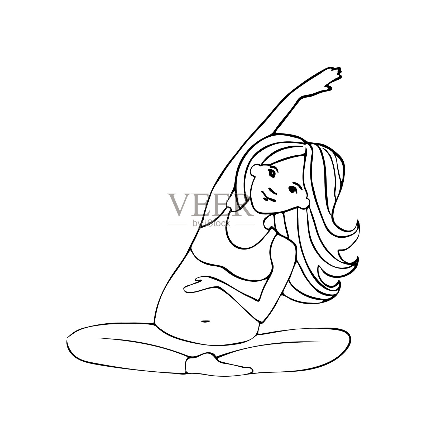 轮廓孕妇在瑜伽姿势矢量插图插画图片素材
