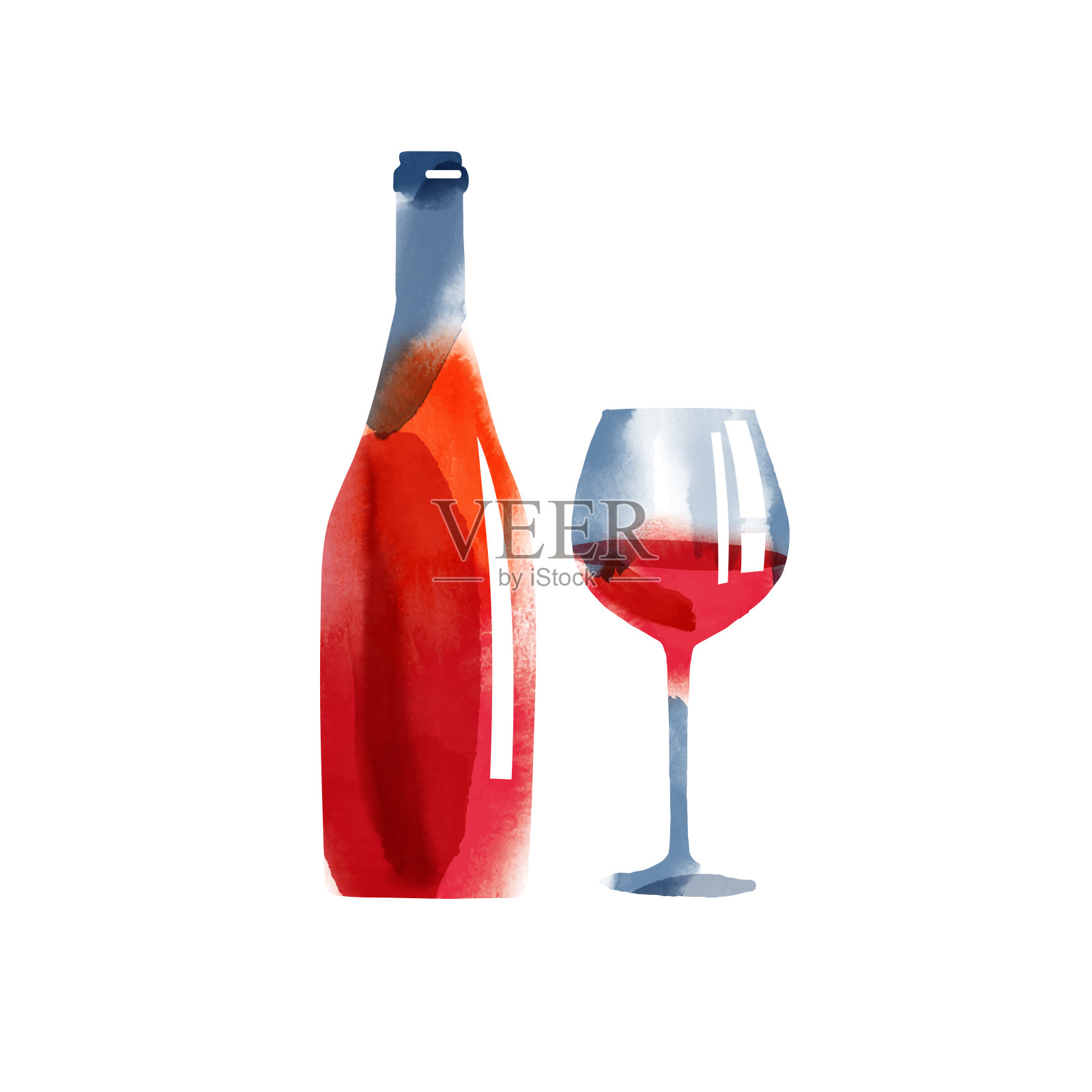 矢量水彩插图的酒精瓶和玻璃插画图片素材