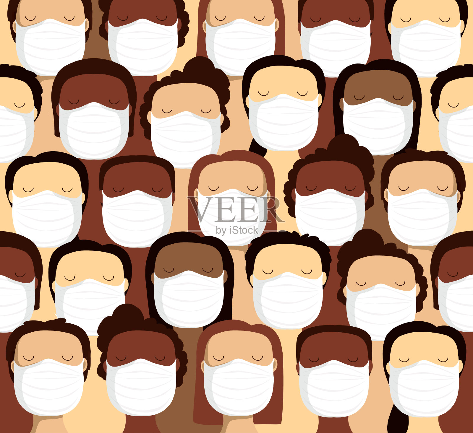 冠状病毒人们戴着白色医用口罩。插画图片素材