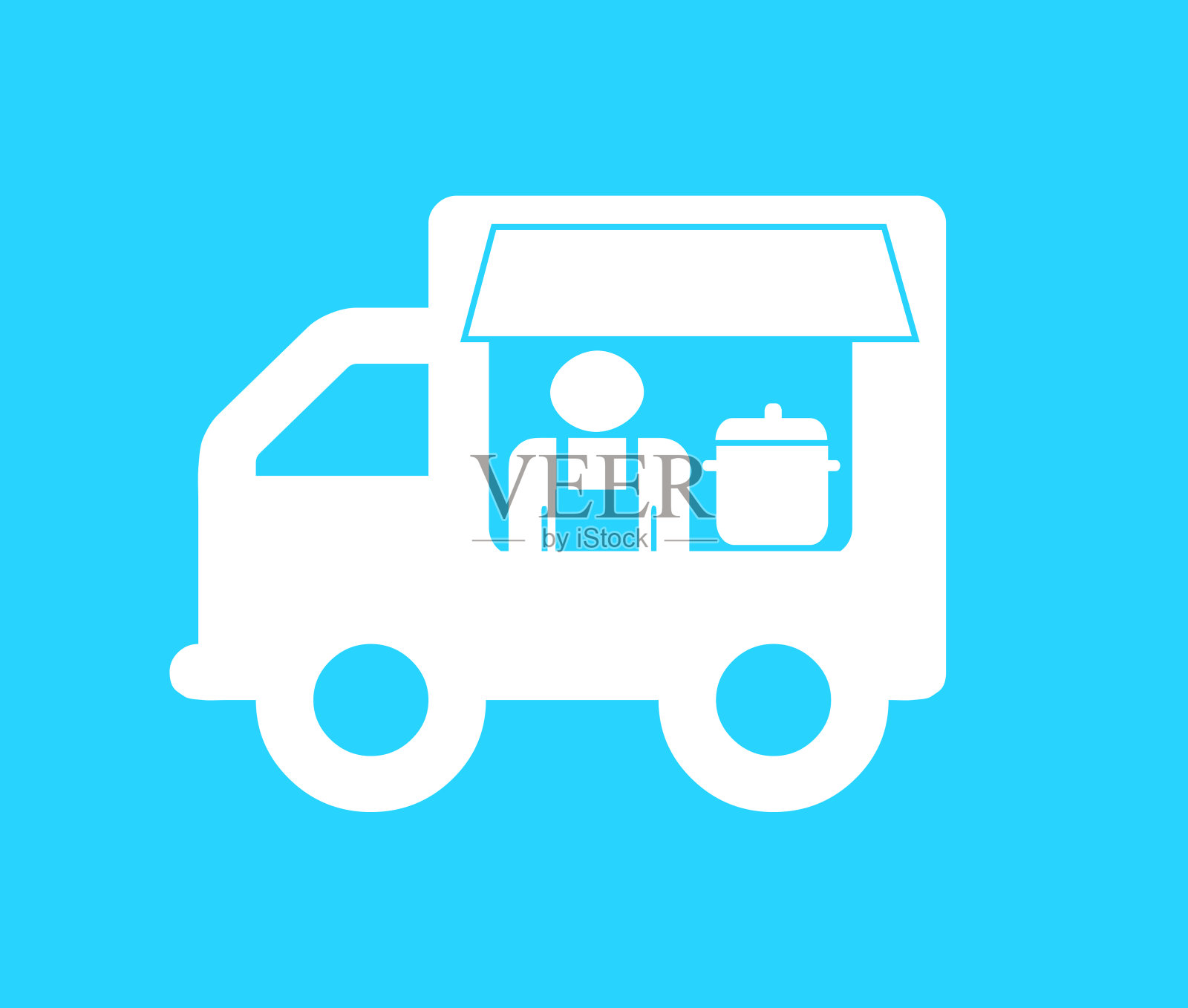 蓝色背景上的厨师和白色餐车设计元素图片