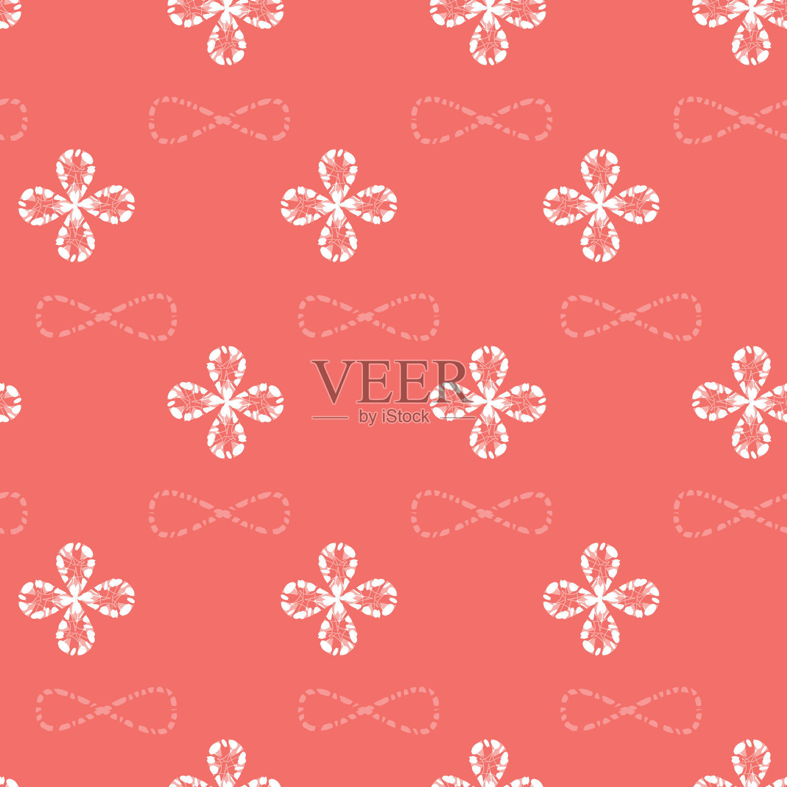 Vector红色shibori简单的小四叶三叶草图案背景。适用于纺织品、礼品包装、墙纸等。插画图片素材