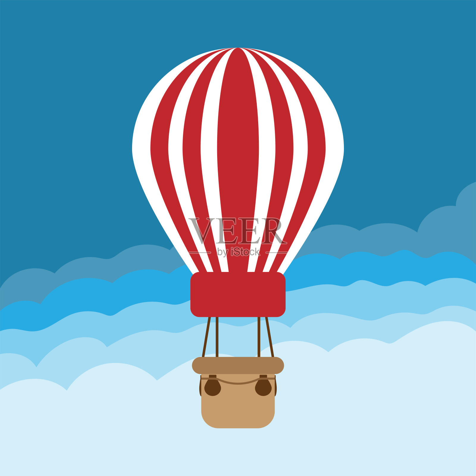 热气球在云中飞行。卡通矢量插图。设计元素图片