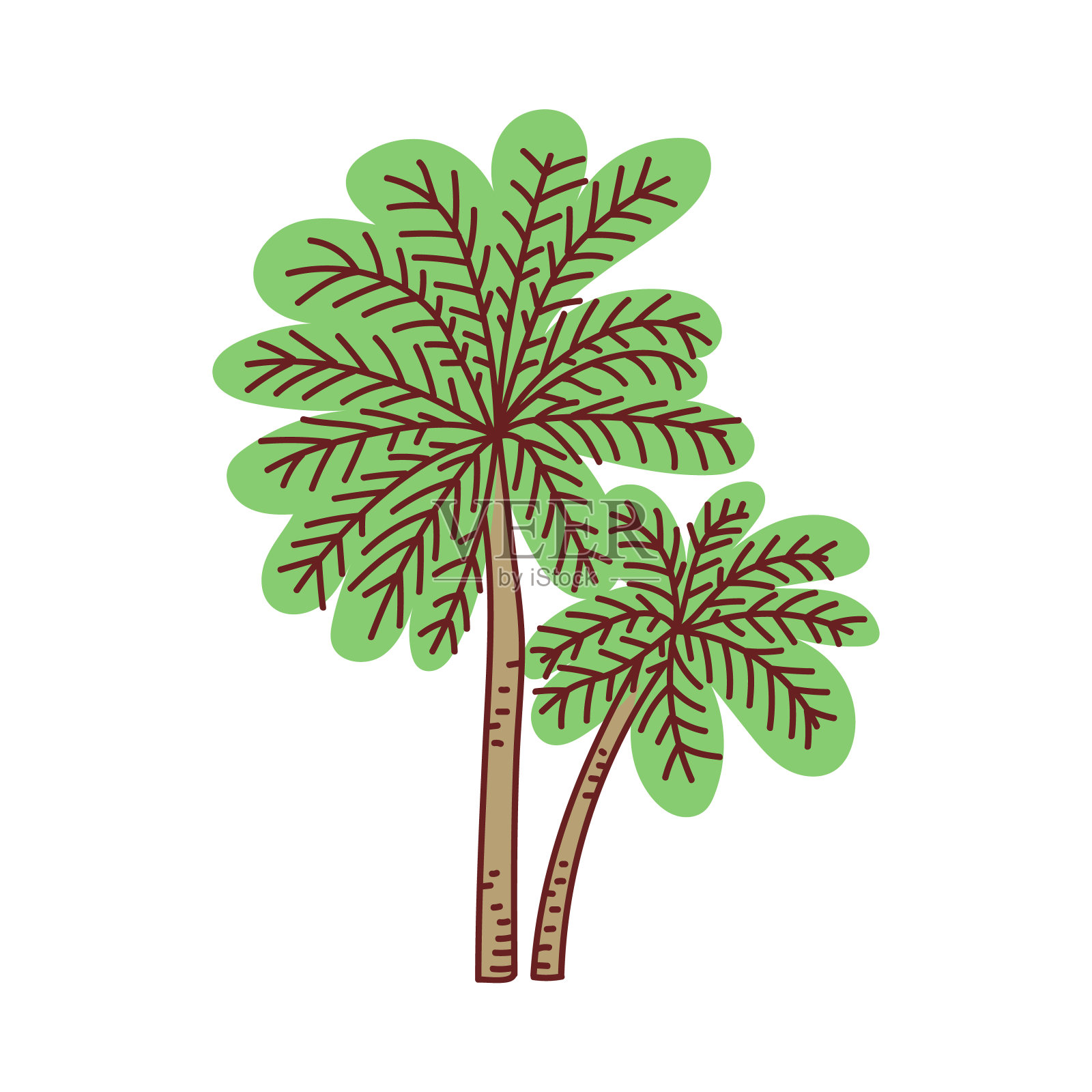 棕榈树在素描风格的图标或符号卡通矢量插图孤立。设计元素图片