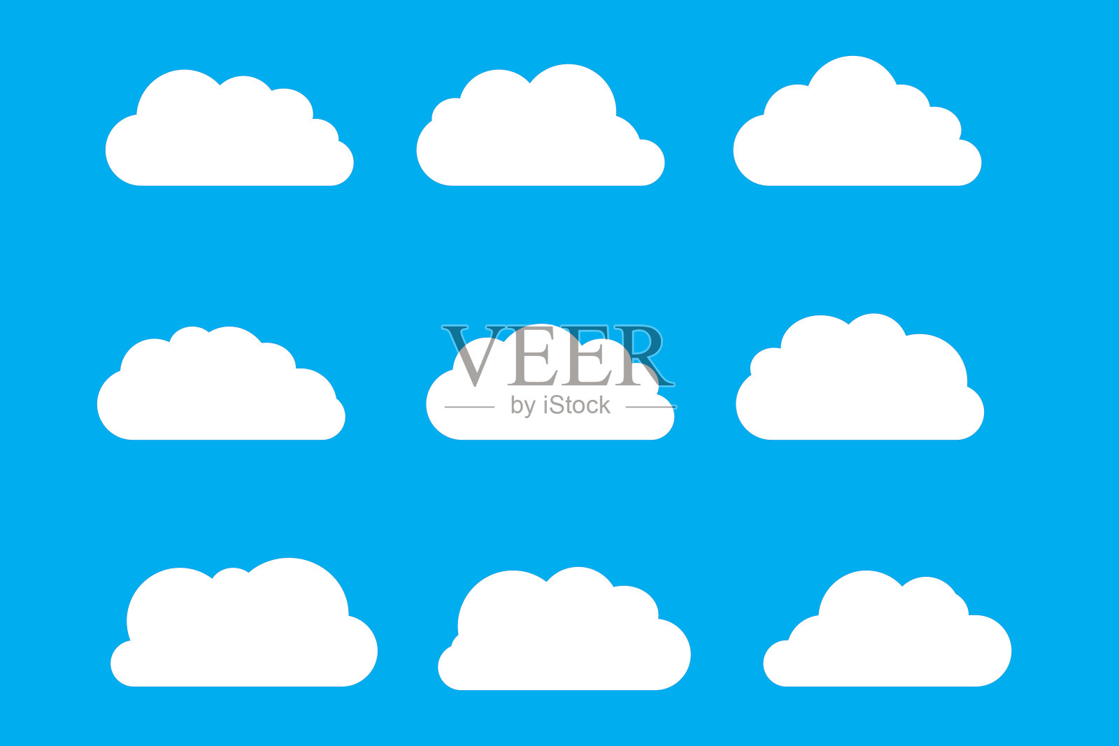 一组云图标在流行的平面风格孤立在经典的蓝色插画图片素材
