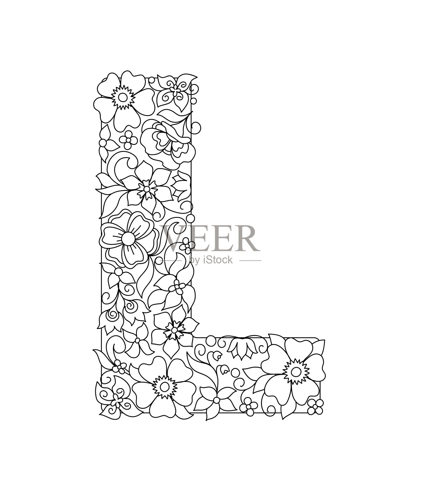 大写字母L与抽象的花图案设计元素图片