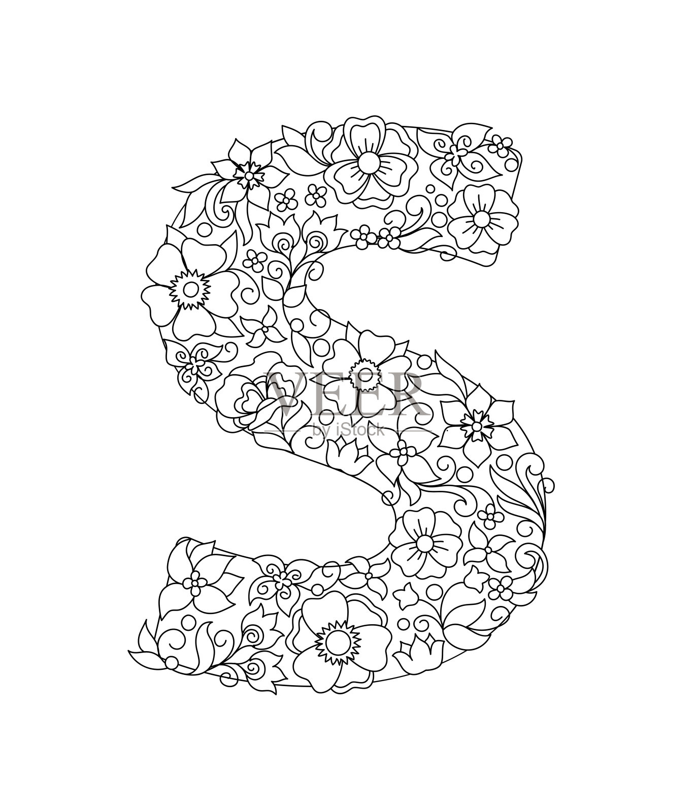 大写字母S图案与抽象的花设计元素图片