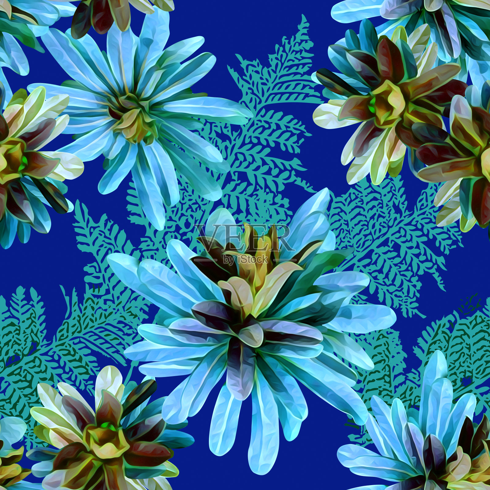 热带植物，花色无缝图案。插画图片素材