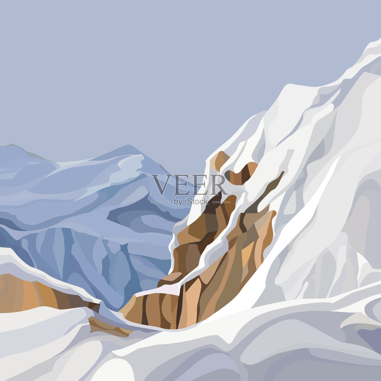 多山的背景来自一个积雪的悬崖顶部插画图片素材