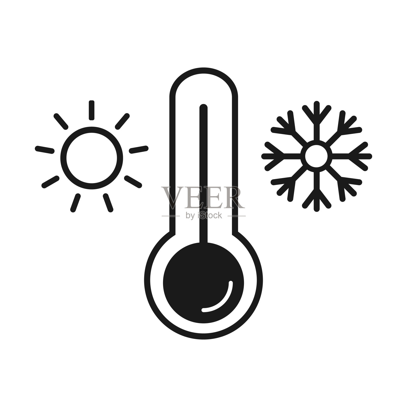 天气温度温度计线图标。用于移动概念和网页设计的线性风格标识。温度计与阳光和寒冷的天气轮廓矢量图标。象征,标志说明。设计元素图片