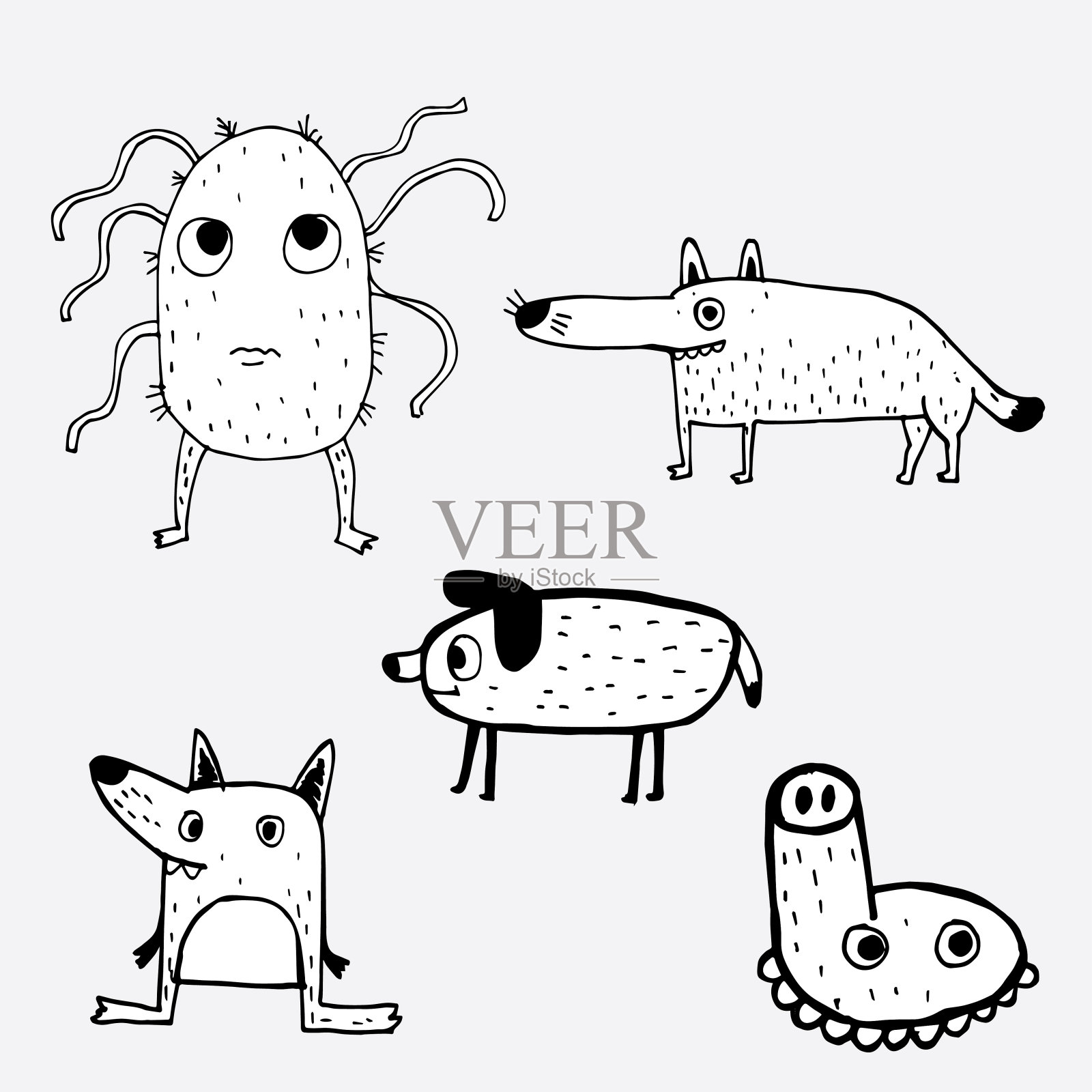 许多可爱的动物带有不同类型的病毒插画图片素材