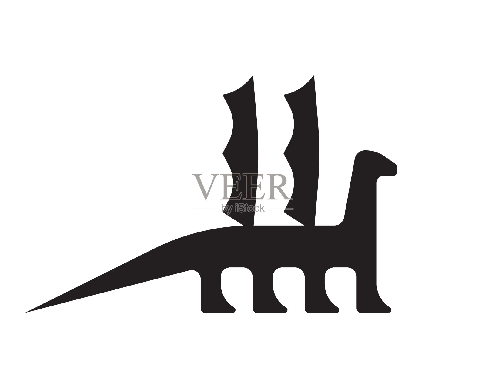 龙标志矢量模板。黑白相间的恐龙剪影设计元素图片