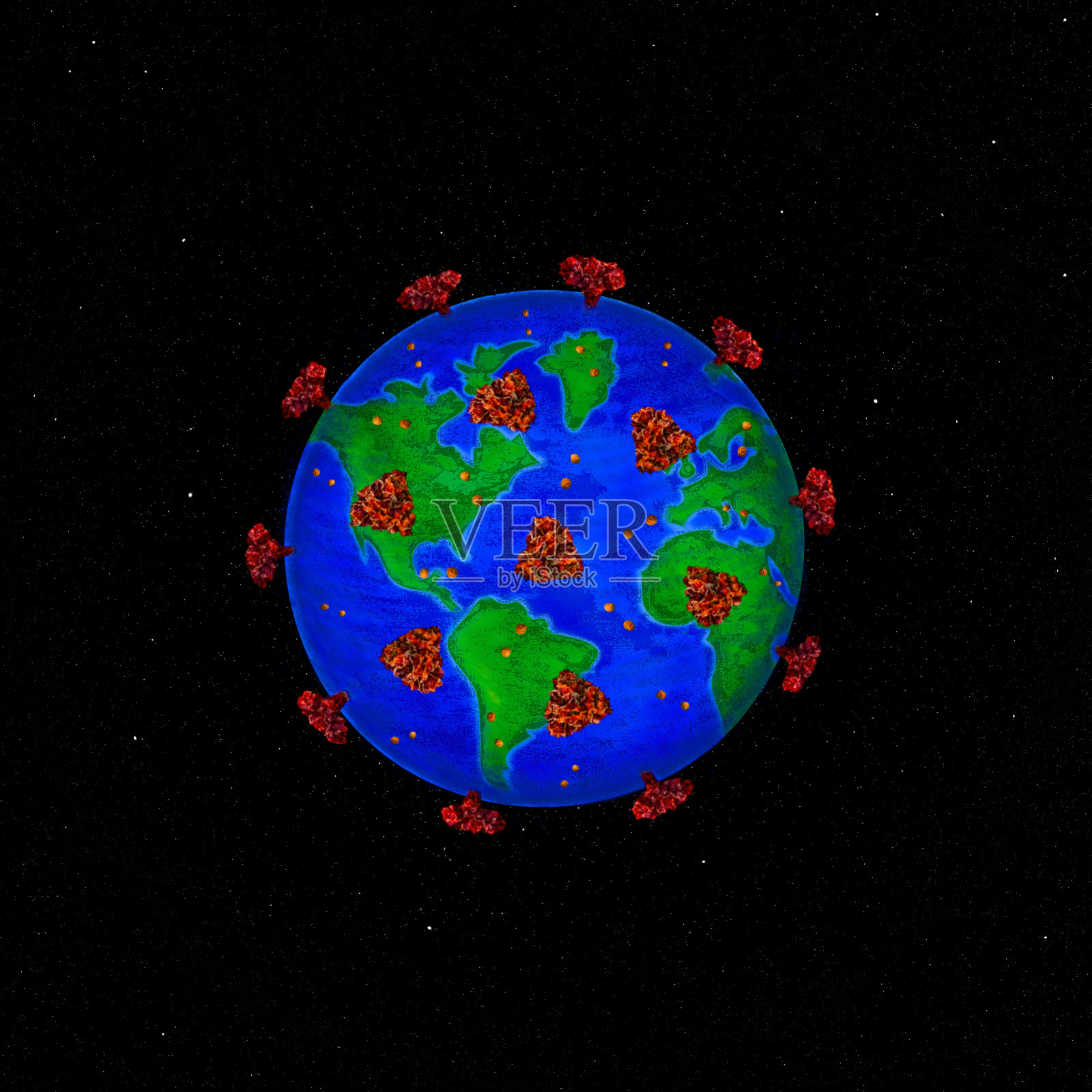冠状病毒覆盖地球插画图片素材