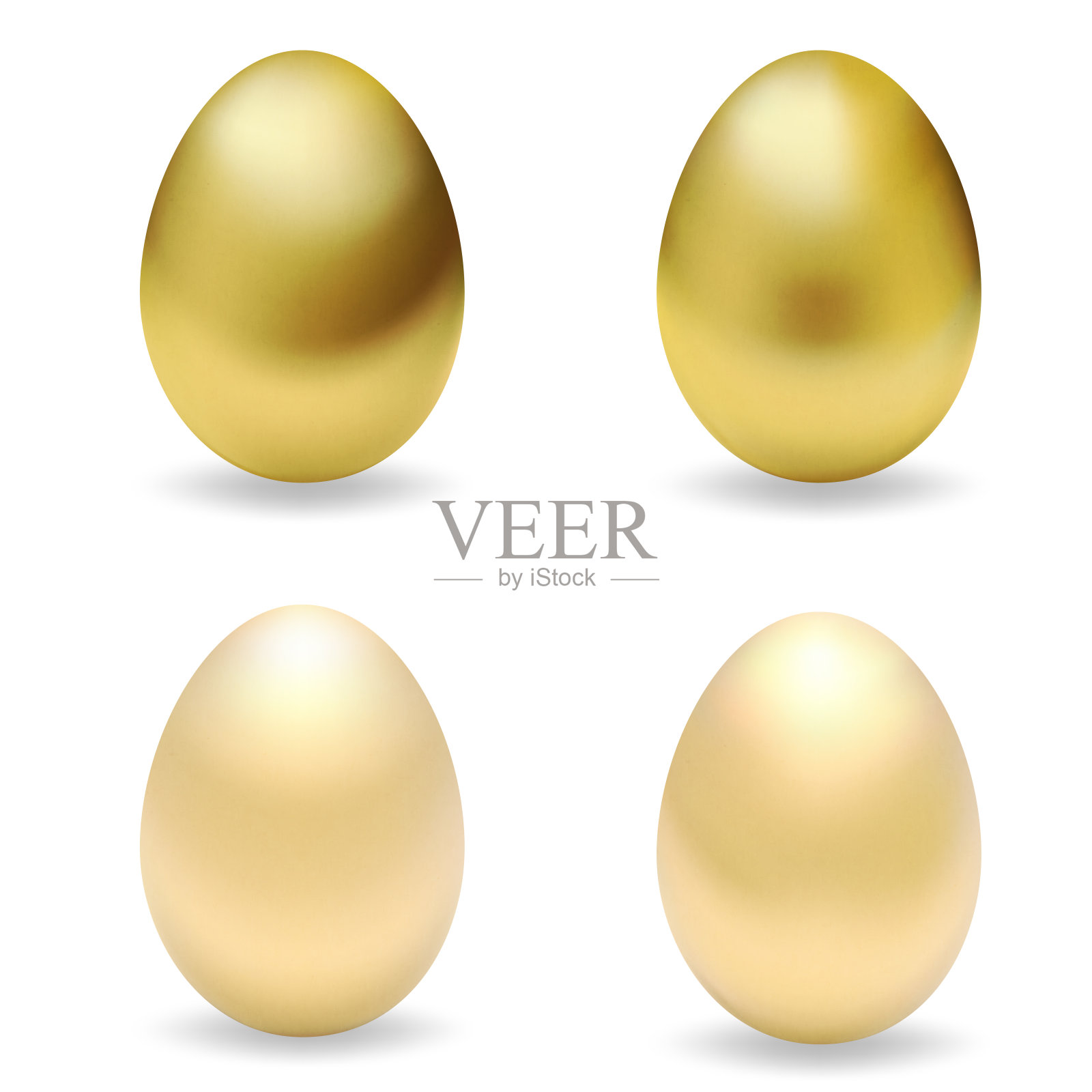 逼真的金色复活节彩蛋。一套黄金3d蛋插画图片素材