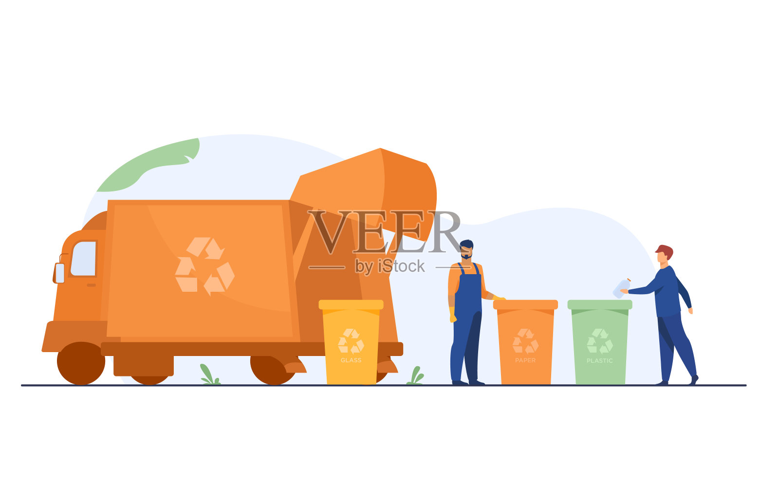 垃圾收集器清理垃圾桶平面矢量插图插画图片素材