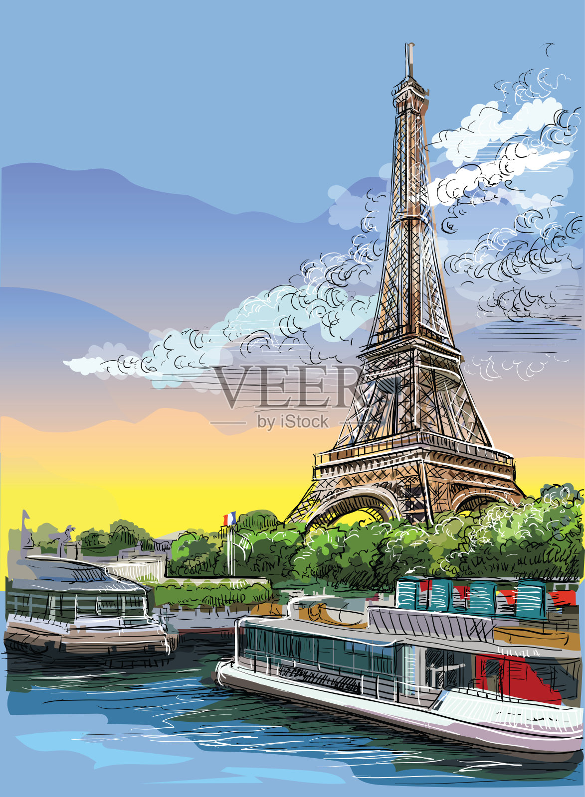 彩色矢量手绘巴黎3插画图片素材