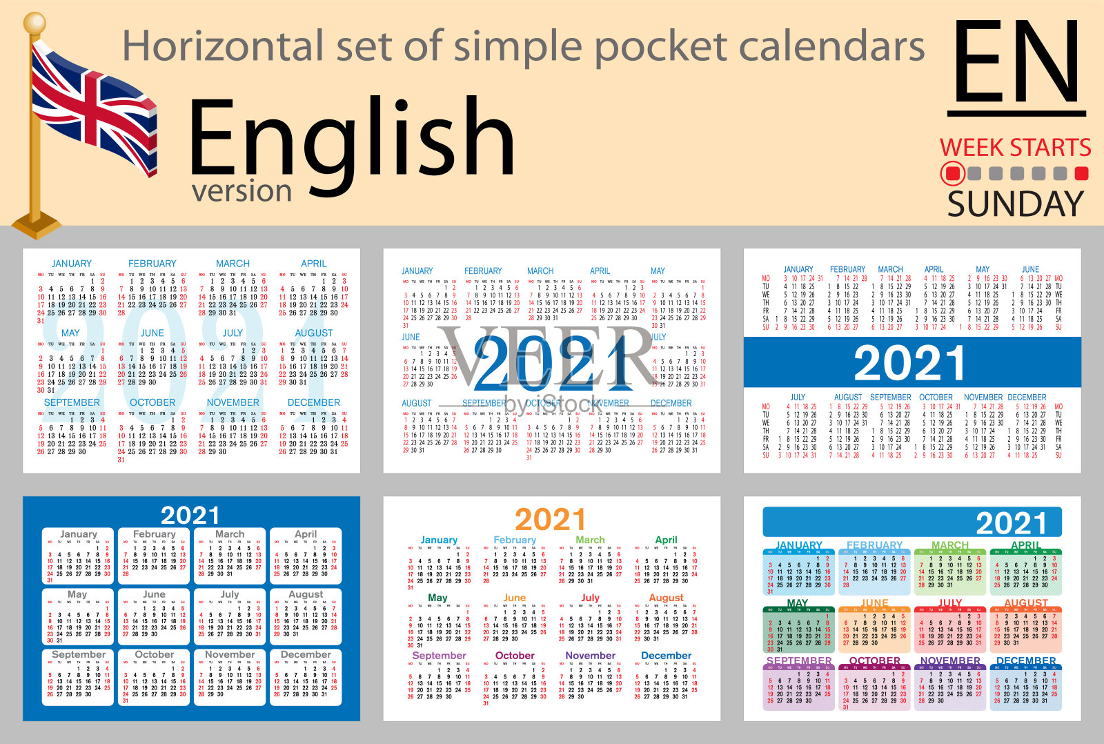 英语水平口袋日历2021年设计模板素材