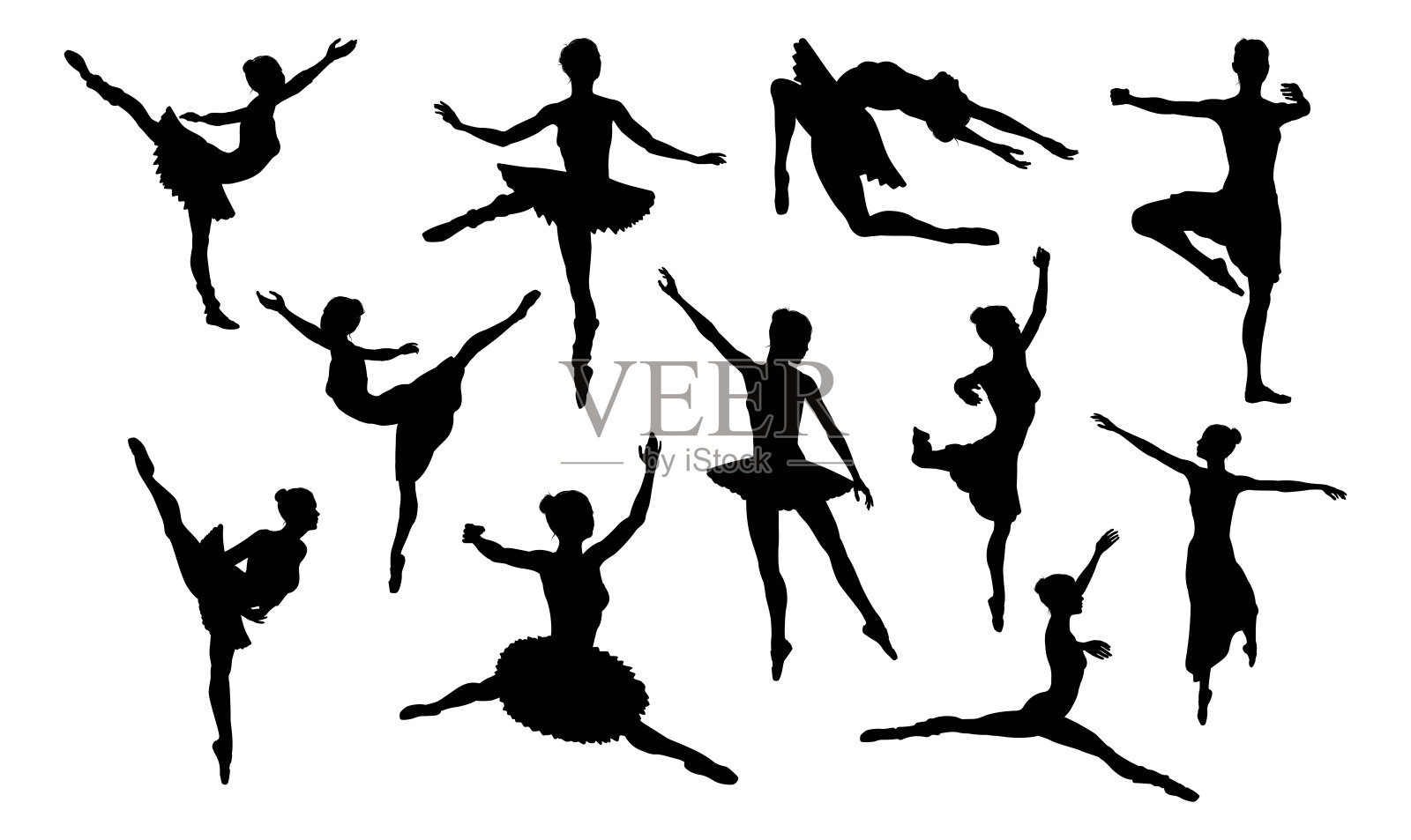 芭蕾舞演员剪影套装插画图片素材