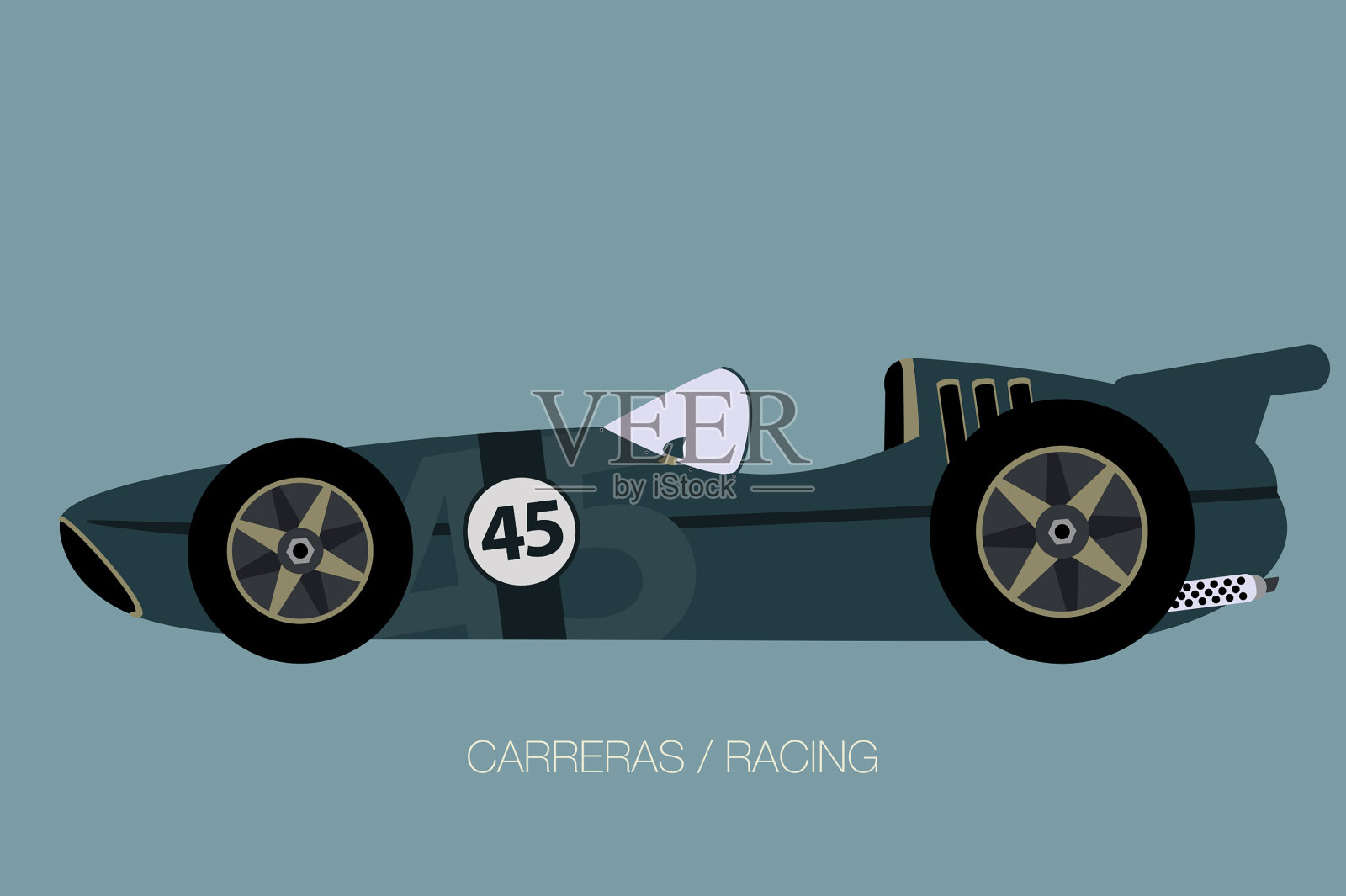老式赛车，侧视图，平面设计风格插画图片素材