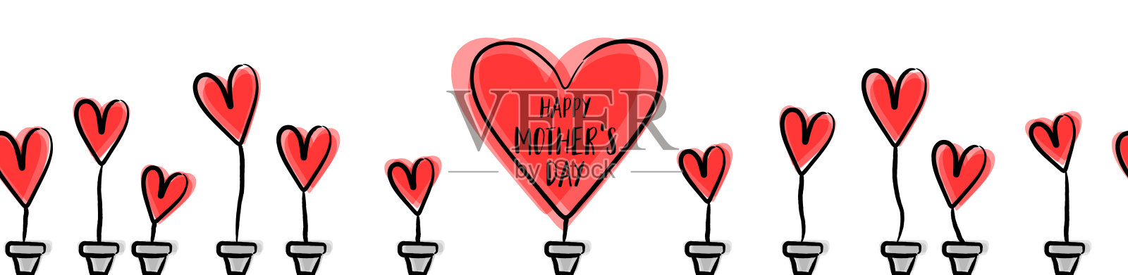 快乐母亲节无缝模式与红心背景隔绝插画图片素材
