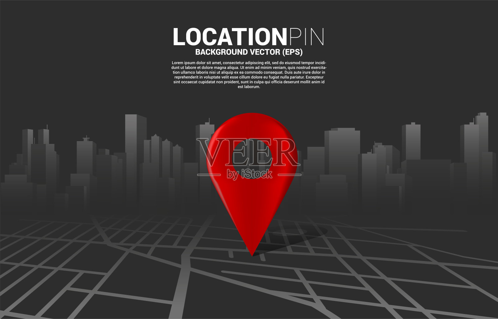 城市道路地图上的3D定位销标记。插画图片素材