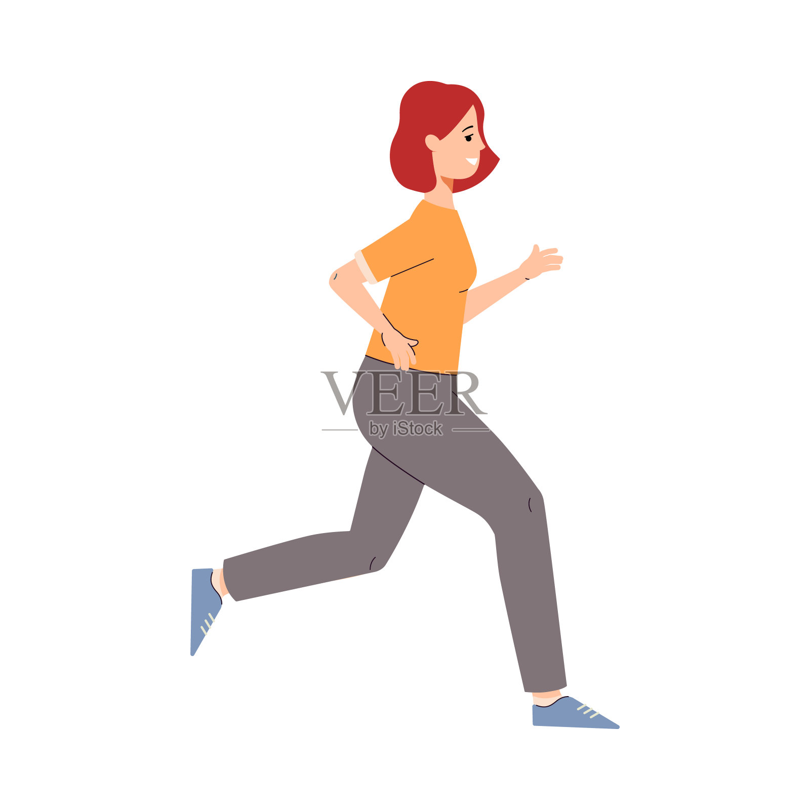 卡通跑步运动员做有氧运动——快乐女人跑步设计元素图片