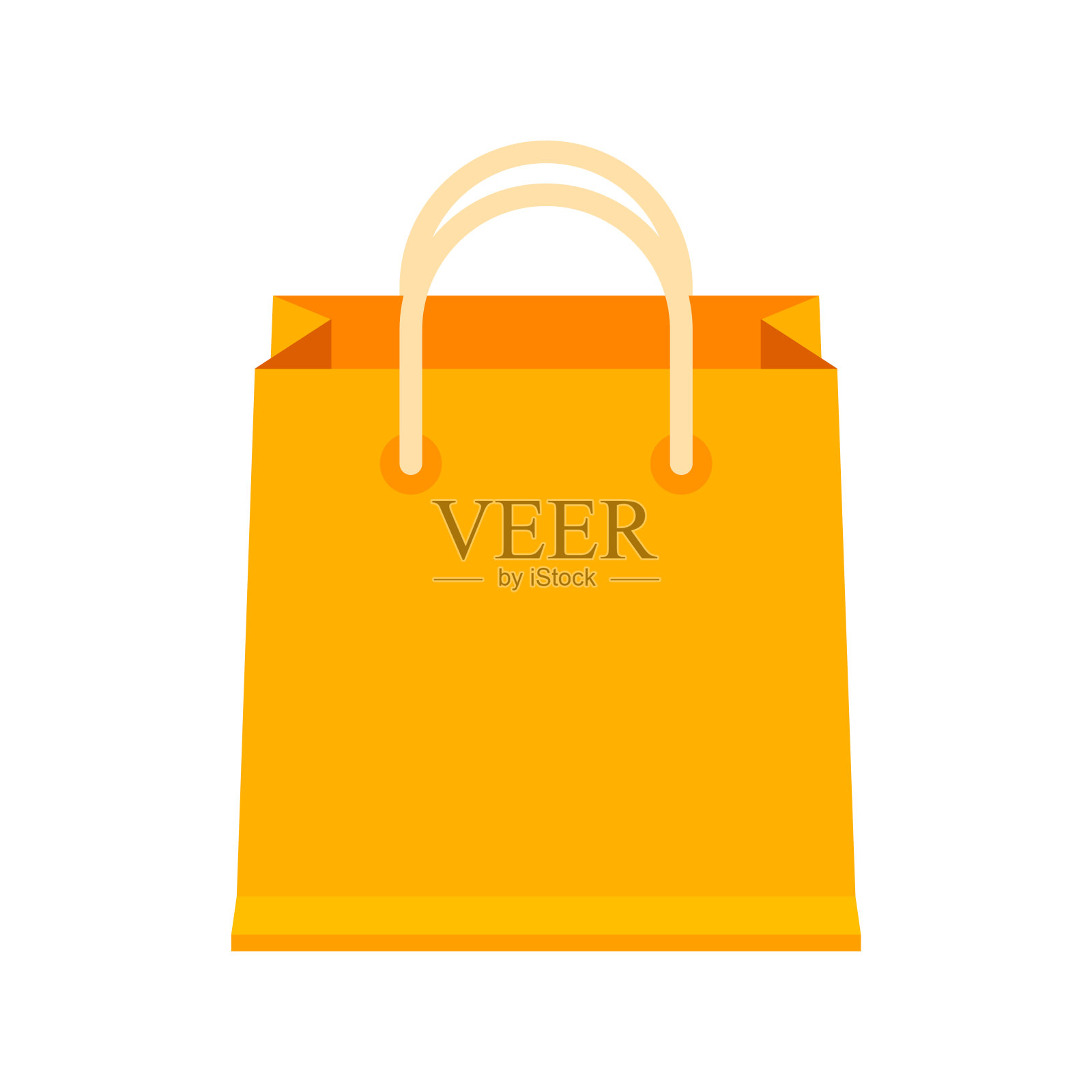 袋子纸橙色的图标隔离在白色，纸板橙色处理袋零售集装箱，剪辑艺术包装袋黄橙色颜色，纸袋空白图标素材