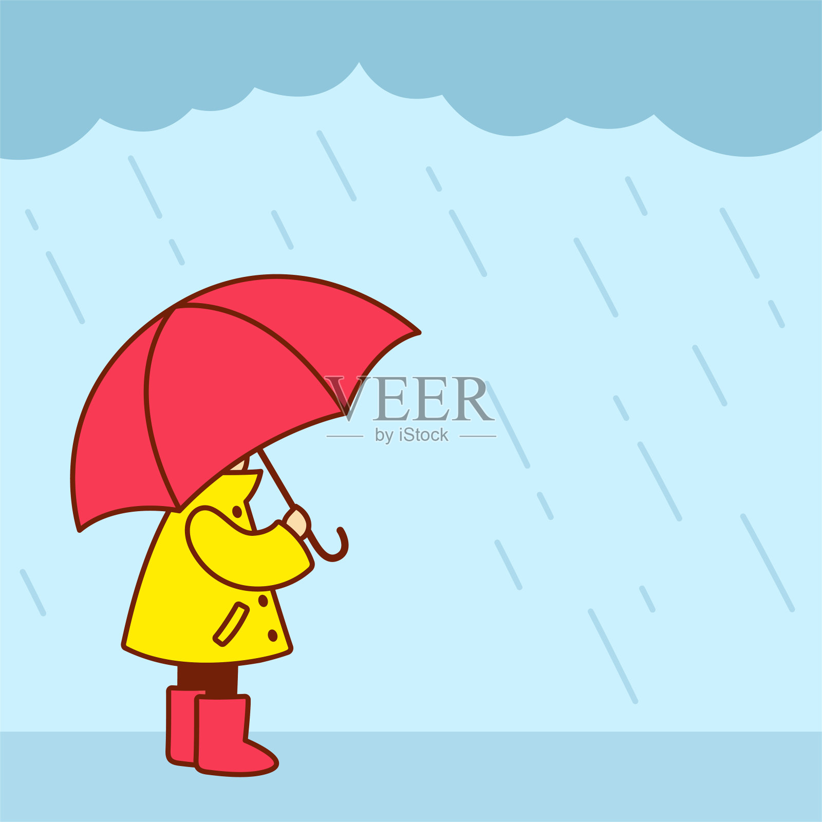 雨中的小孩插画图片素材