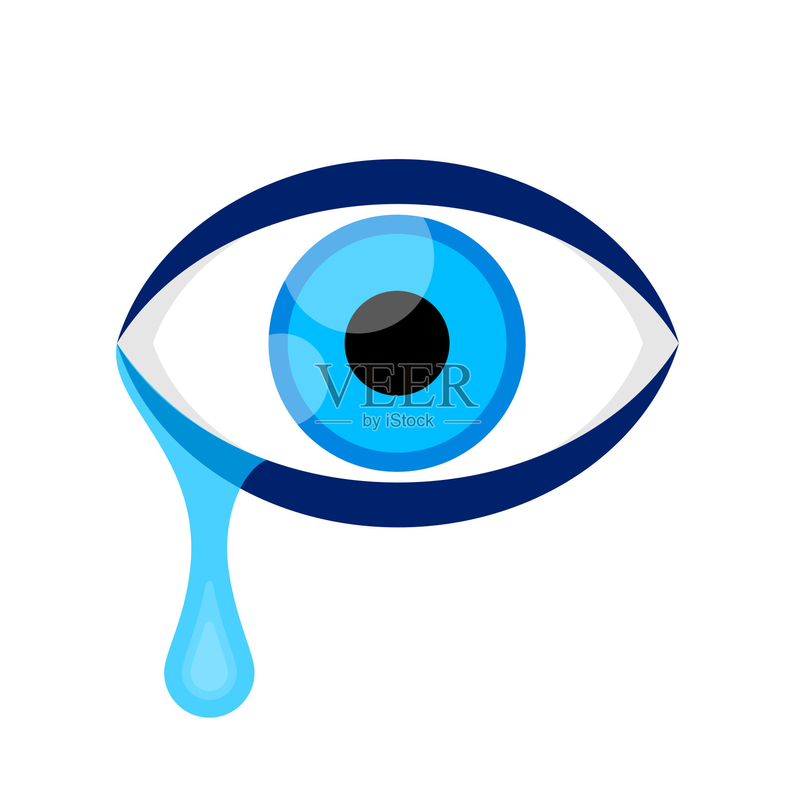 眼睛蓝色和眼泪哭泣图形孤立上白色，眼睛看起来简单的形状，眼球和泪滴标志视力视力和光学护理概念，眼睛和泪滴剪辑艺术，插图哭泣的眼睛设计元素图片