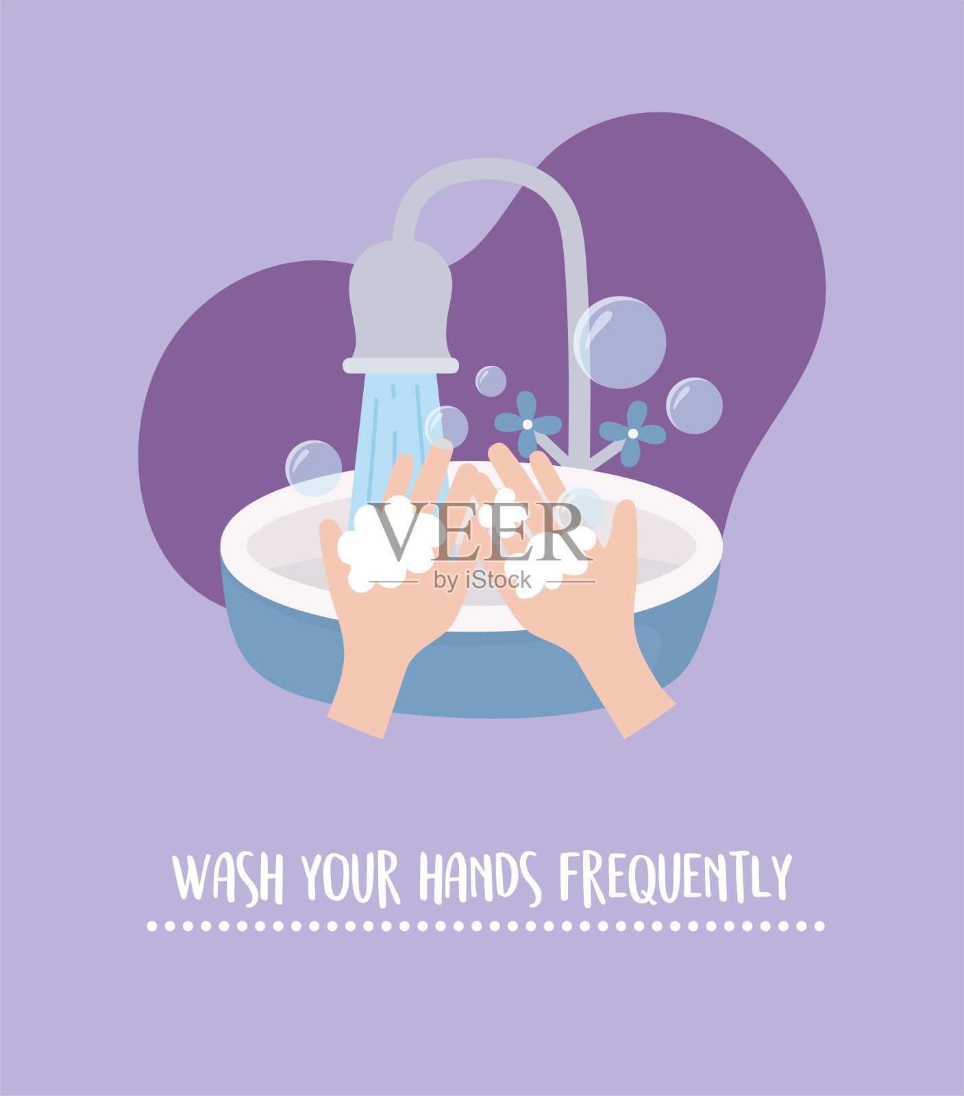 预防Covid - 19疫情，勤洗手防护插画图片素材