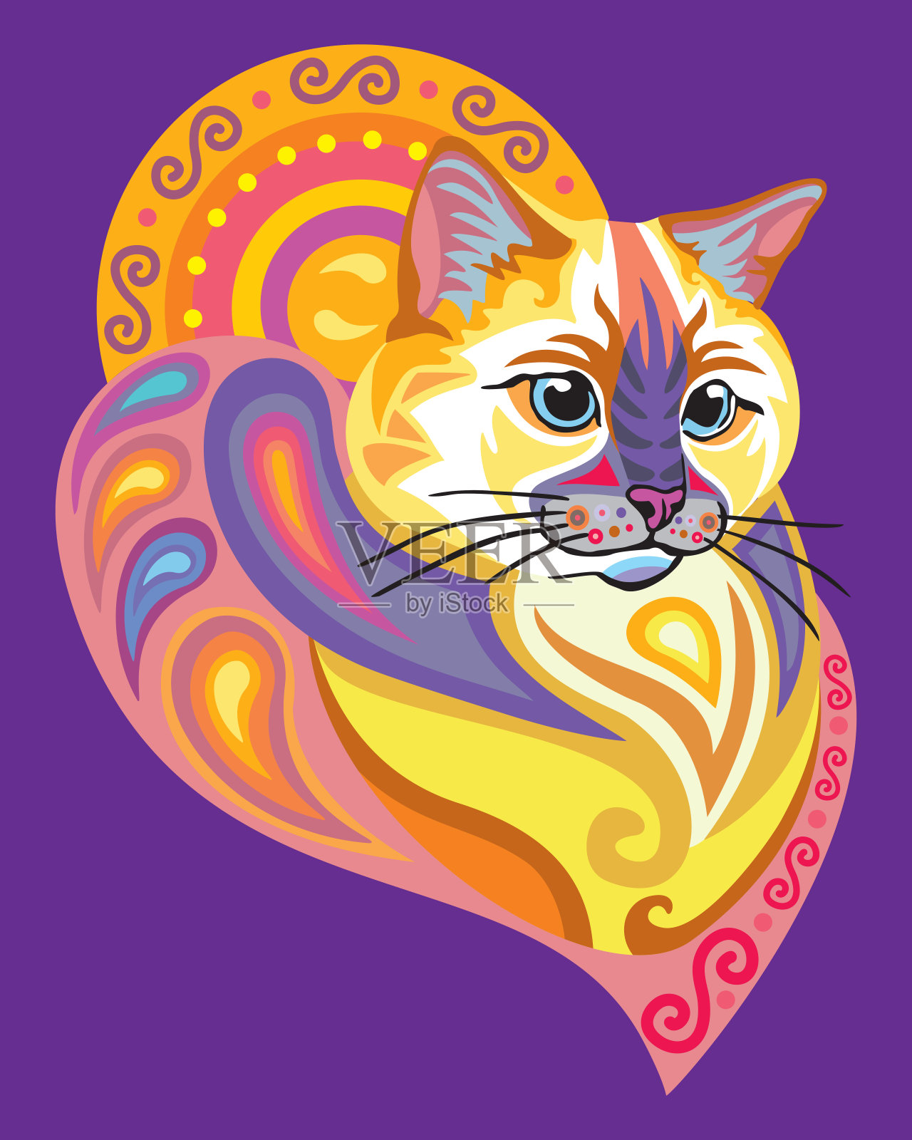 彩色装饰猫10插画图片素材