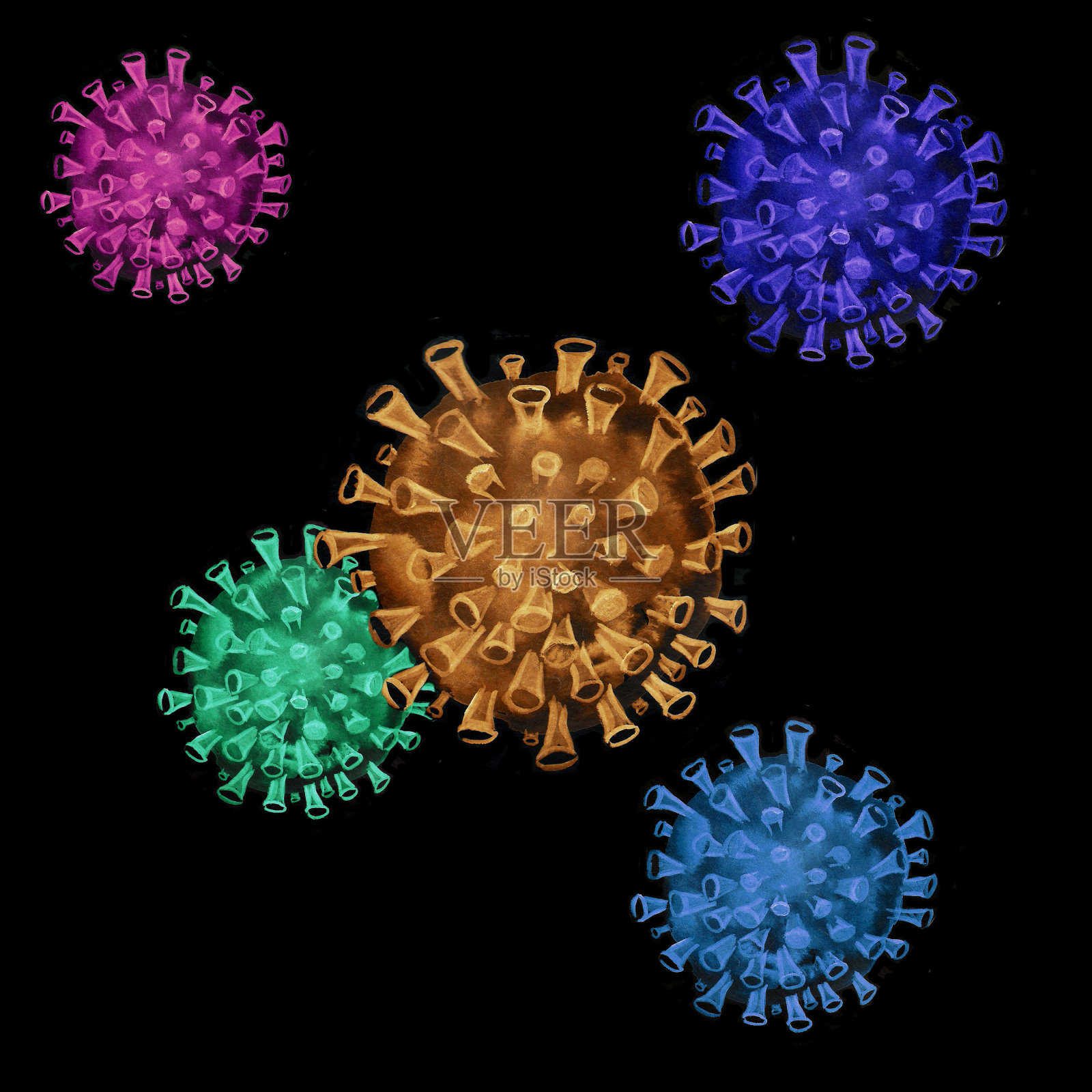 水彩冠状病毒细胞插画图片素材