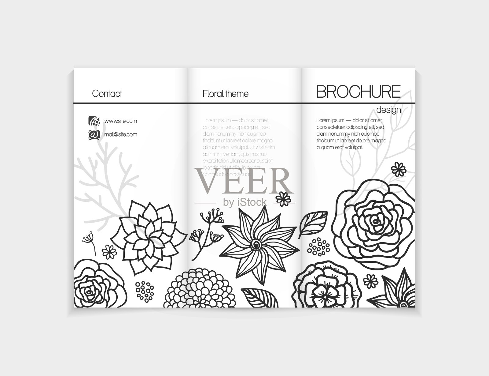黑白花卉宣传册模板设计设计模板素材