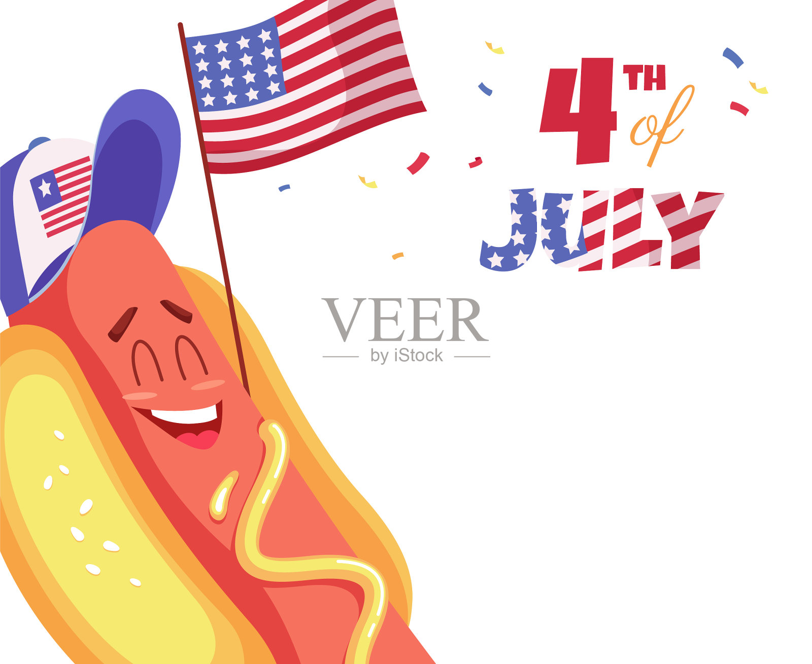 可爱的卡通热狗与美国国旗快乐插画图片素材