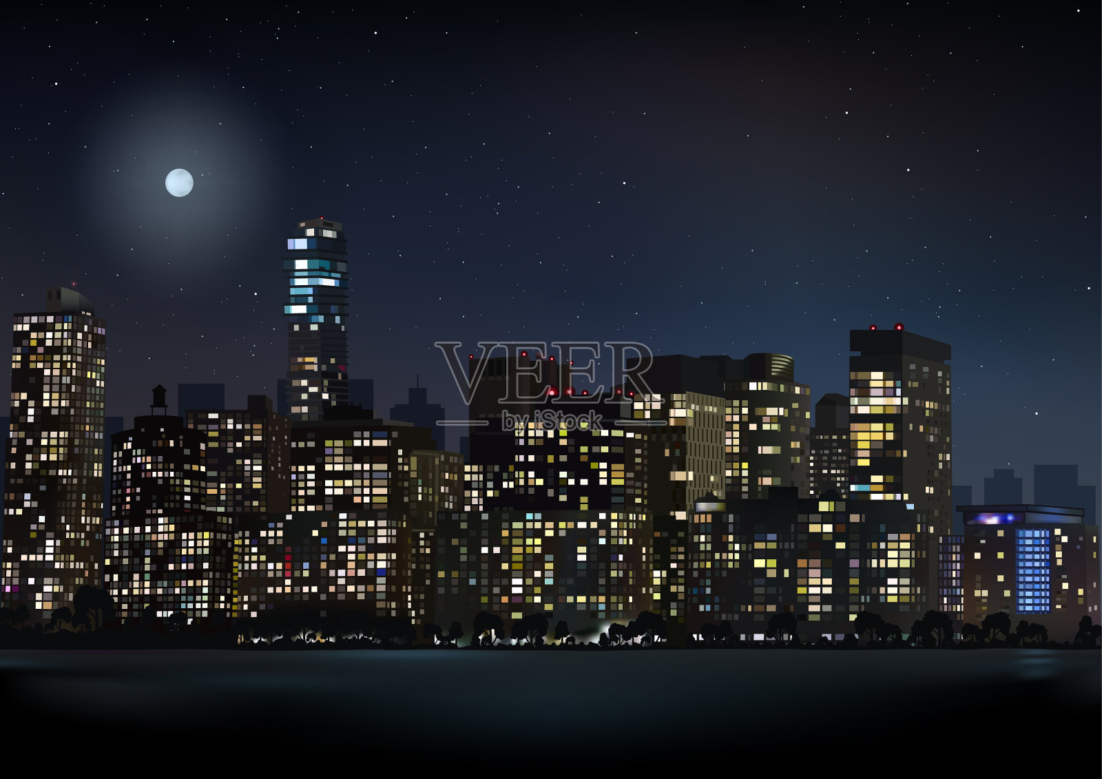 夜晚城市的天际线。插画图片素材