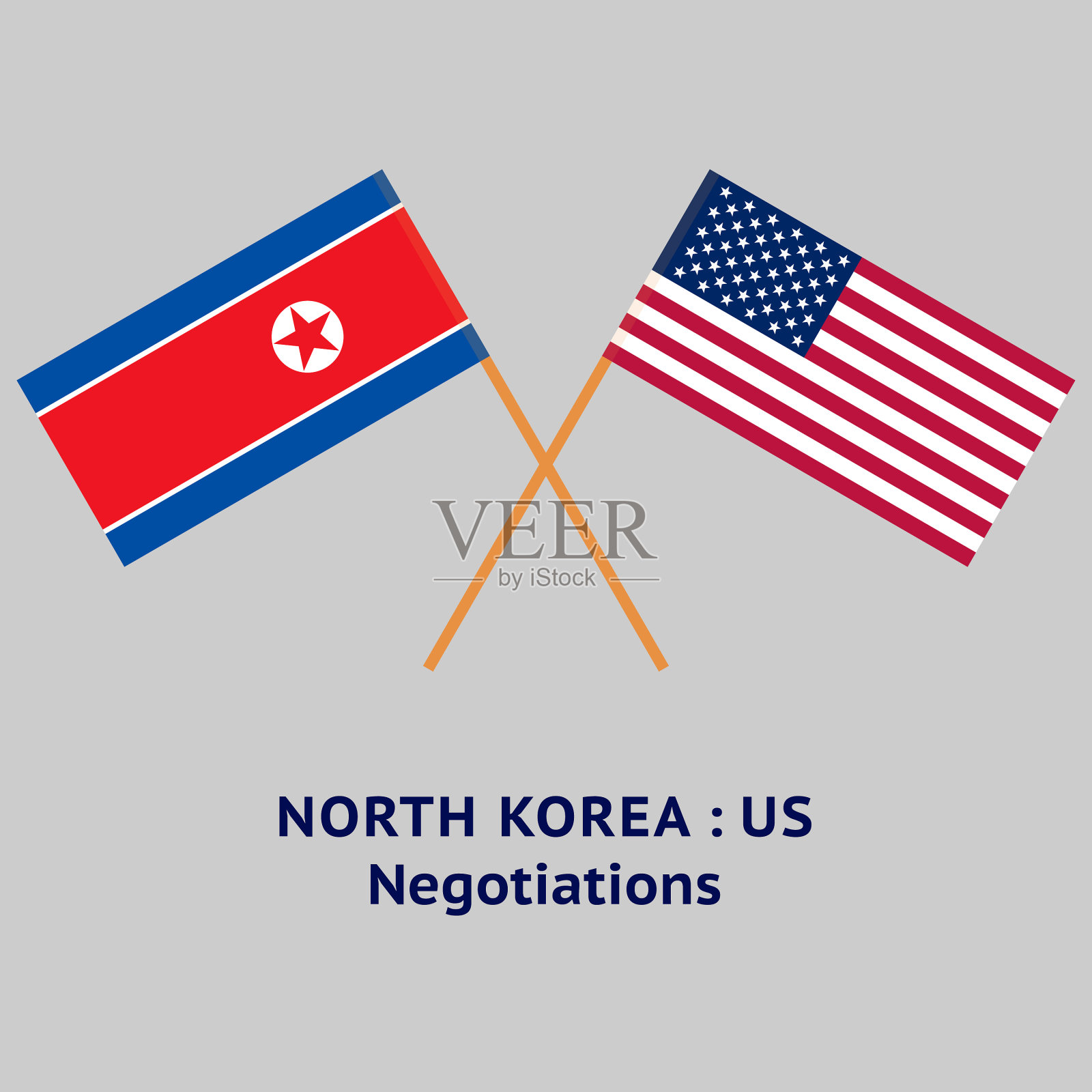 朝鲜和美国国旗交叉插画图片素材