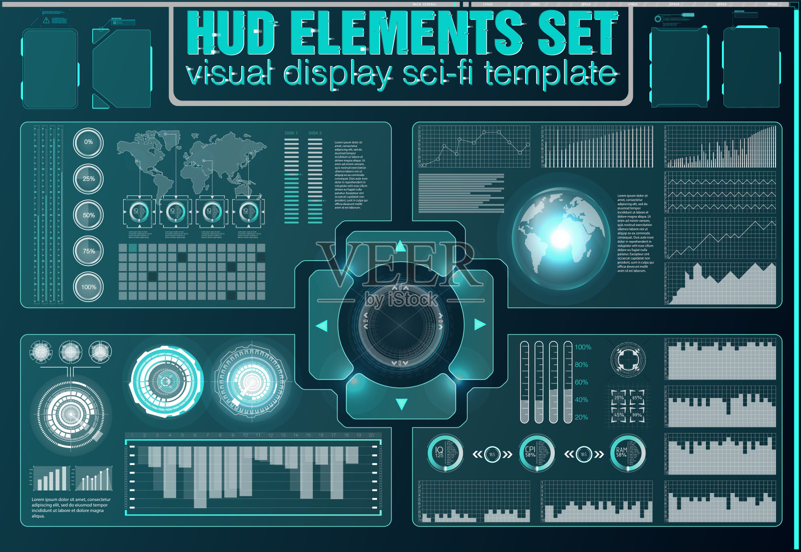 未来的矢量HUD界面屏幕设计。数码插图的编号标题。插画图片素材