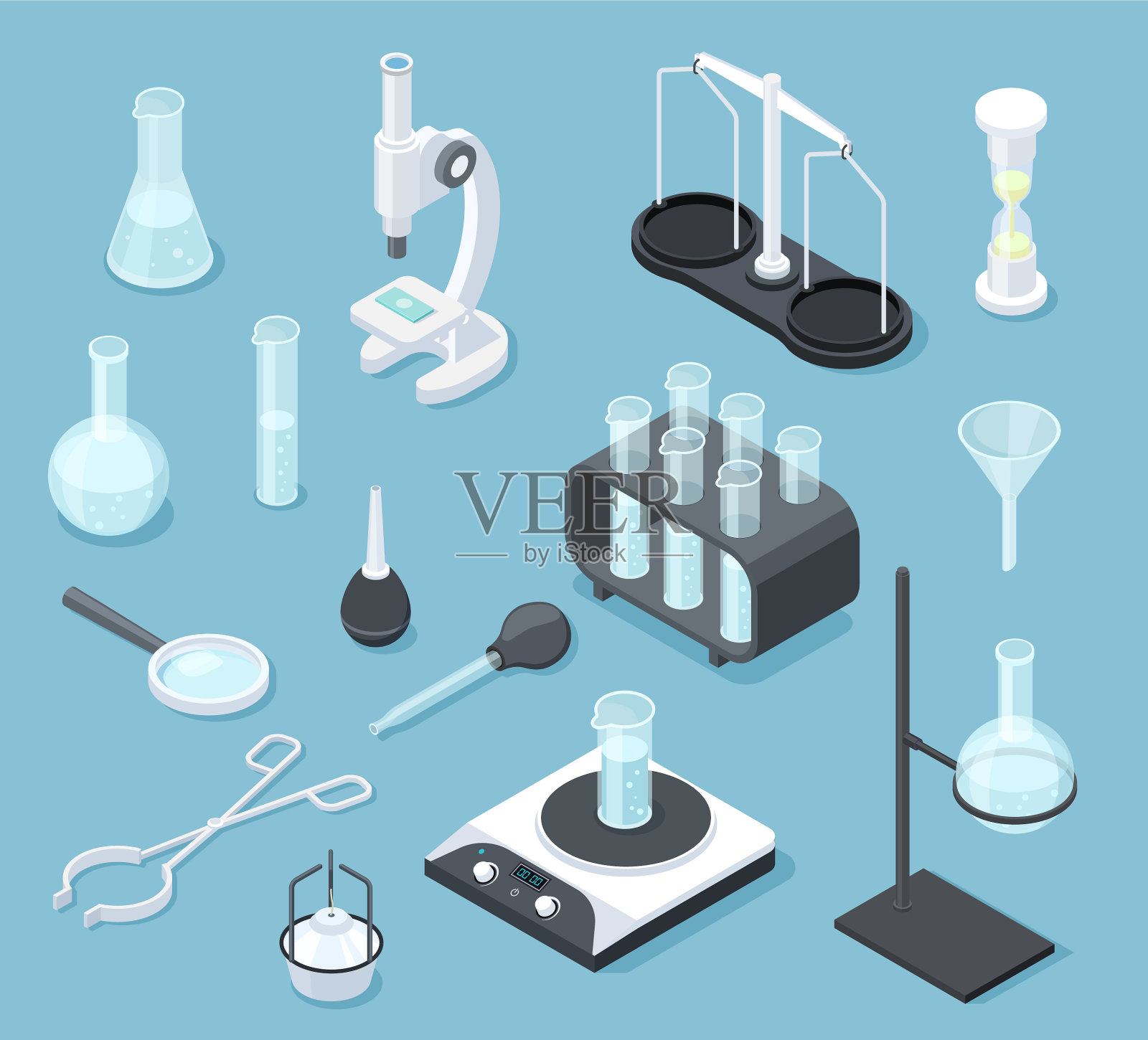 化学实验室设备等距实验室插画图片素材