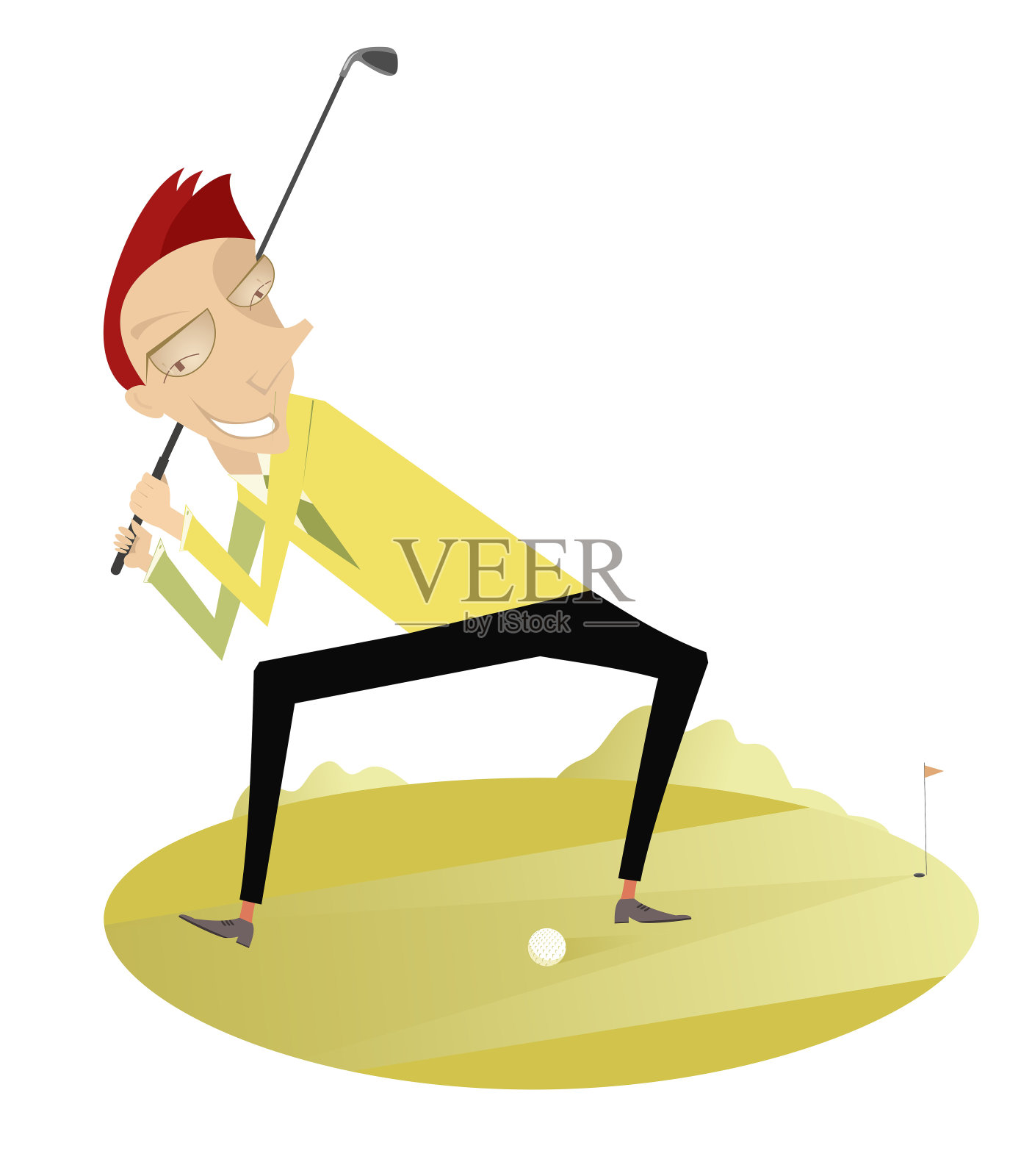 微笑的高尔夫球手在高尔夫球场的插图插画图片素材